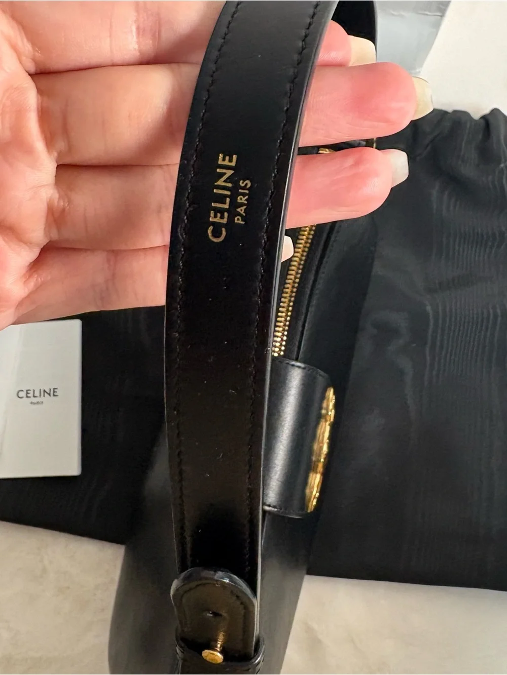 Celine Black Leather Shoulder Bag with Gold Triomphe Emblem - Picture 8 of 12